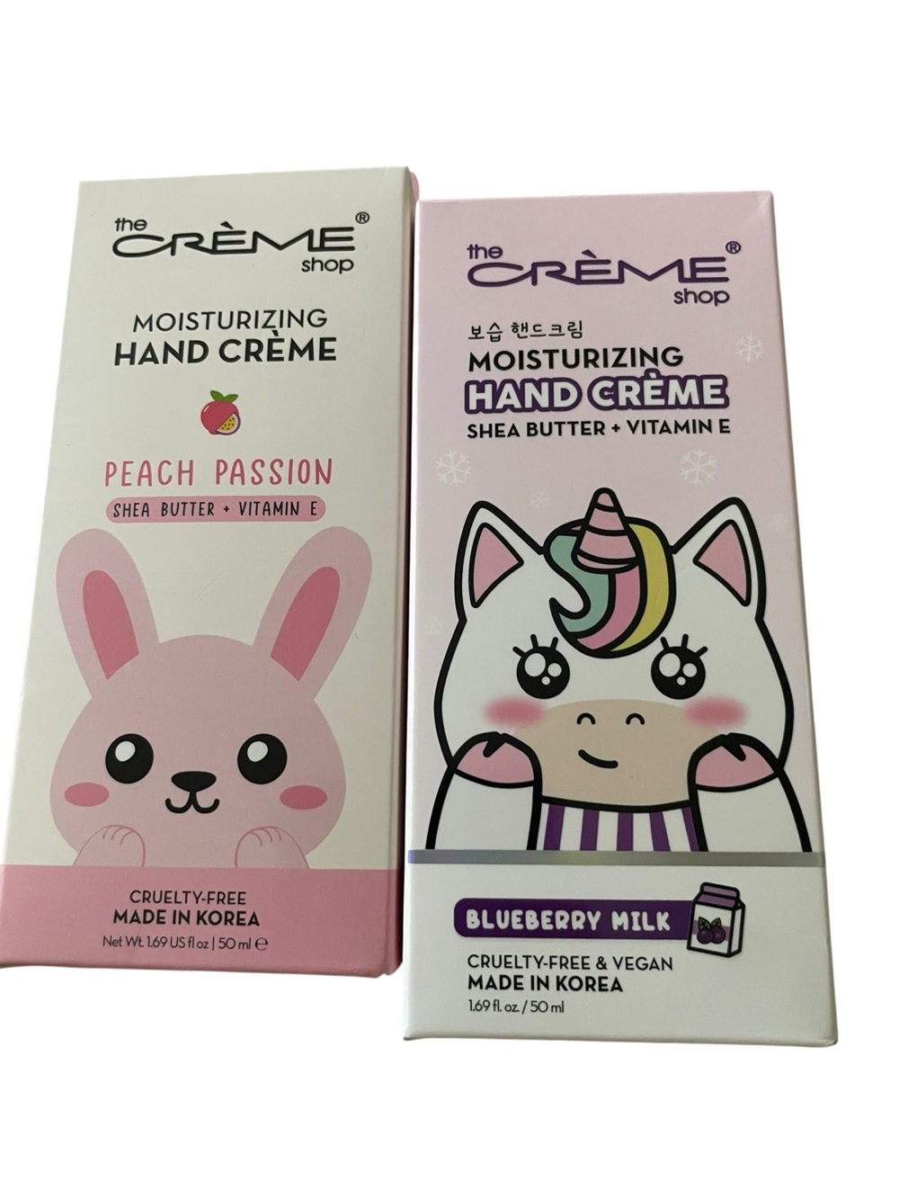 The Crème Shop Hand Cream set of 2 Blueberry Milk and Peach Passion NWT